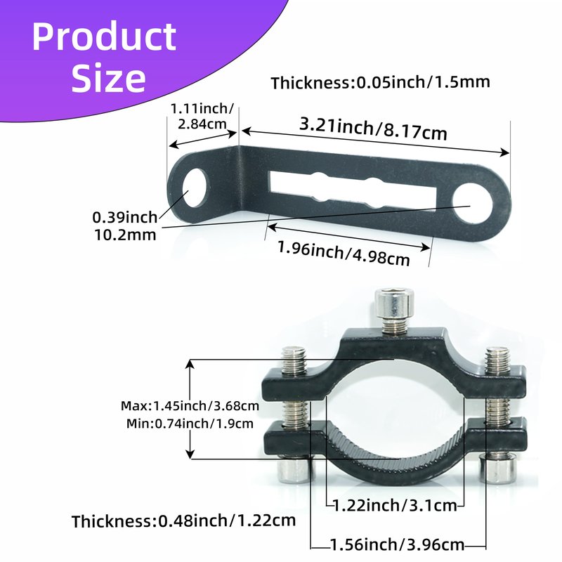 Pthene 10mm Motorcycle Turn Signal Bracket, 4pcs Universal Bicycle Indicator Lamps Pipe Clamp Light Black Metal Turn Signal Bar Mounts Brackets Holder Accessories