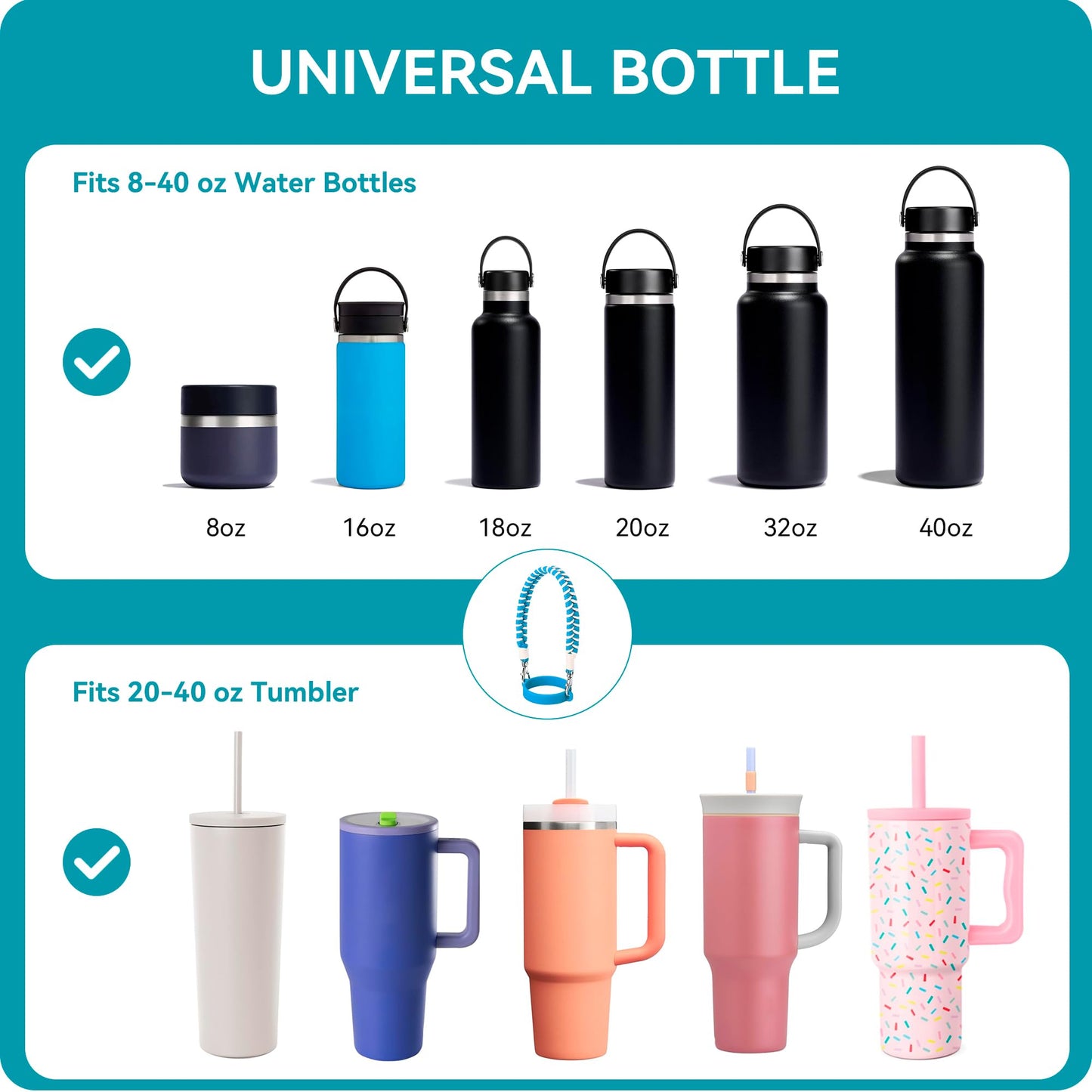 Soledea Water Bottle Handle Strap Compatible with Owala & Stanley Cups, Hand-Woven Lanyards Silicone Water Bottle Sling, Carrier, Holder with Strap