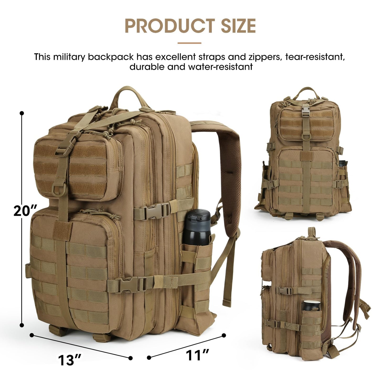 REEBOW GEAR Military Tactical Backpack for Men 3 Day Survival Bag Tan