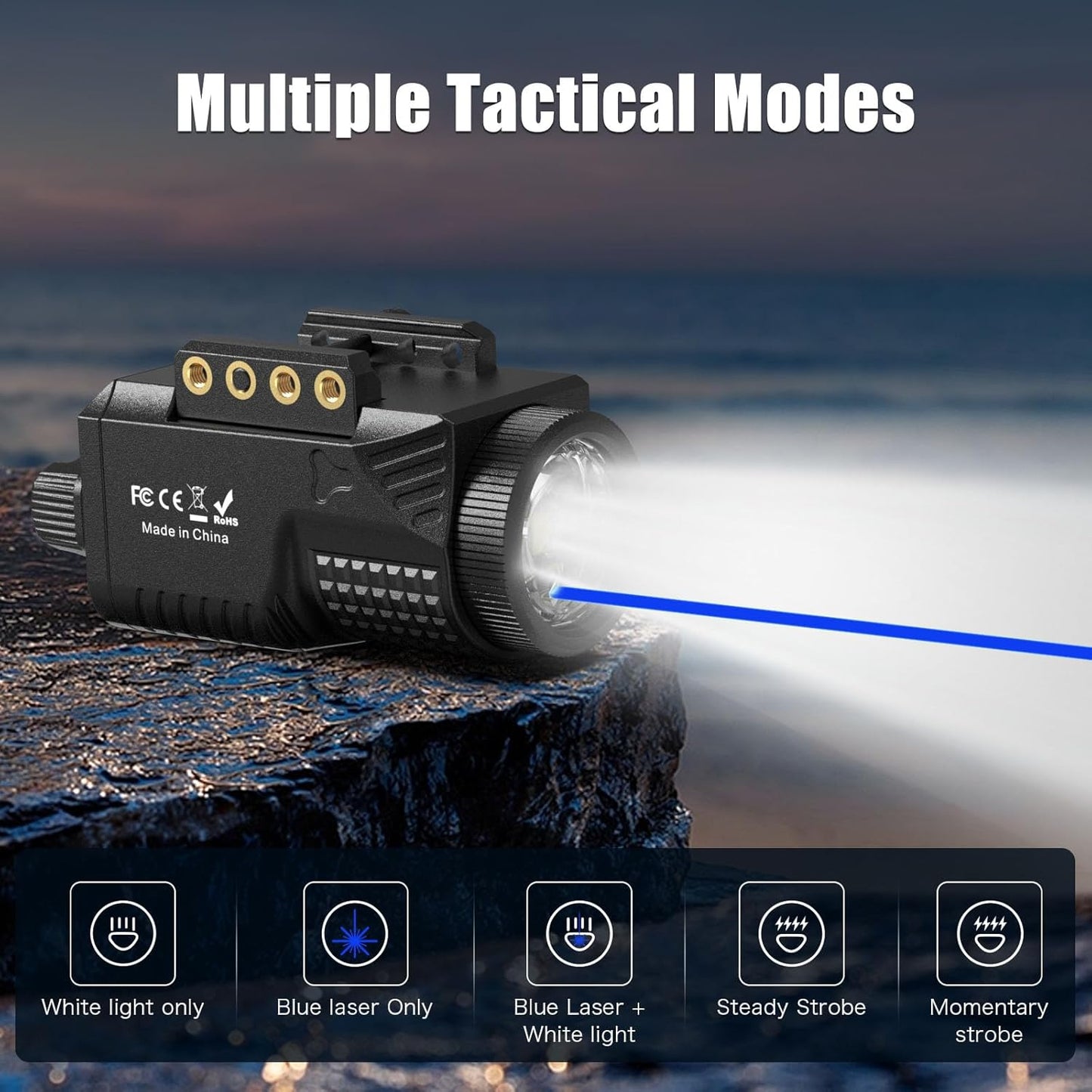Skiennix Laser Light Combo - 1200 Lumens Tactical Blue Laser Flashlight for Pistol Picatinny Rail | USB-C Rechargeable