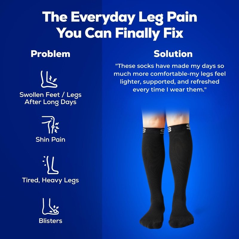 SB SOX Compression Socks for Men & Women (20-30mmHg) – Best Compression Socks for Flying, Medical, Sports, Wide Calf Fit, and Daily Wear (Solid Black, XX-Large)