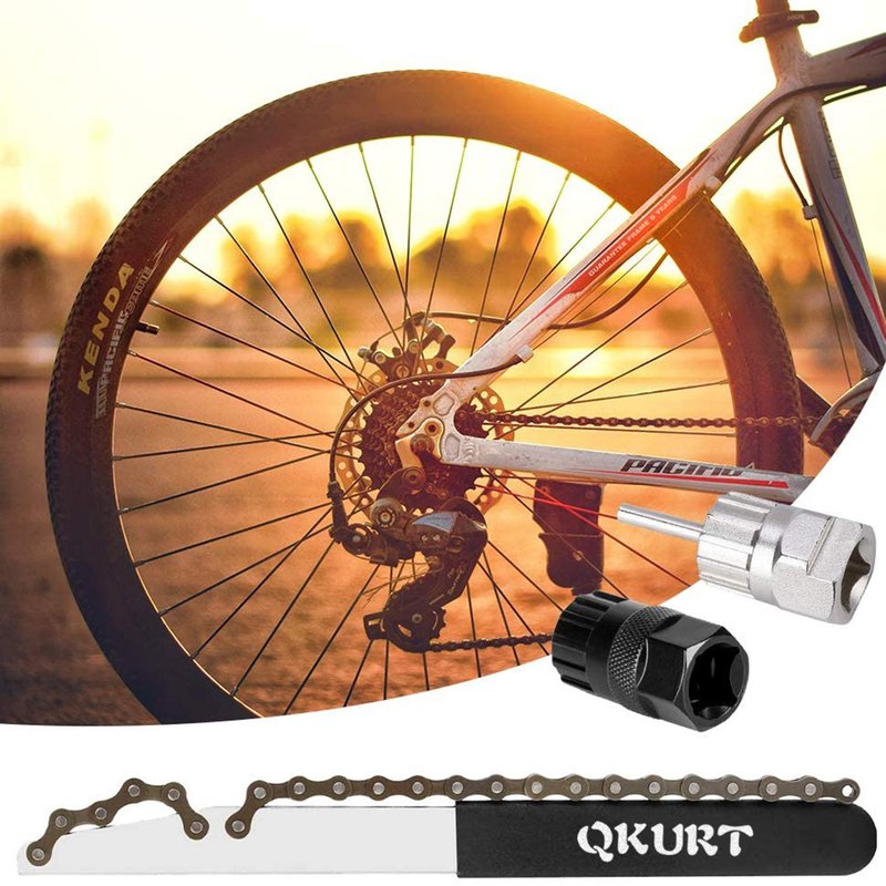QKURT Bike Chain Whip Tool Kit, 3PCS Cycle Cassette Removal Tool Fit for 7,8,9,10,11,12 Speed Chains