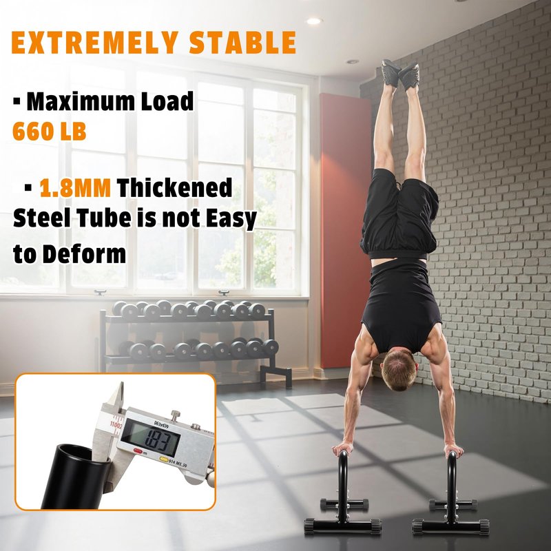 AmazeFan Parallettes Bars, High Steel Push Up Bar Strength Training For Handstands, Calisthenics Bars & Dip Bars, Calisthenic, Push Up Stands Handle for Floor Workouts Calisthenics Equipment ﻿ (Black, 12in)