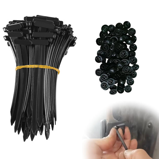 110 PCS Upgraded Universal Cable Tie Buckles - Heavy-Duty Nylon Zip Tie Mounts with Secure-Locking Head, Automotive Fastener Clips for Car Fender, Bumper, Engine Bay, and Wire Management
