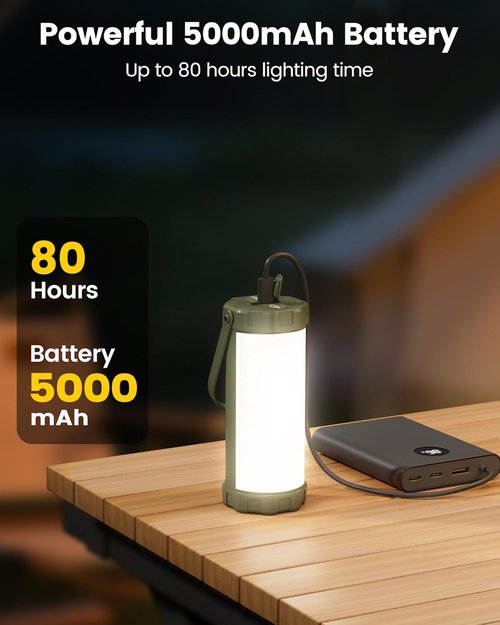 Glocusent LED Camping Lantern - Rechargeable 5000mAh, 80Hrs Battery Life, 1200LM Brightness, IP68 Waterproof