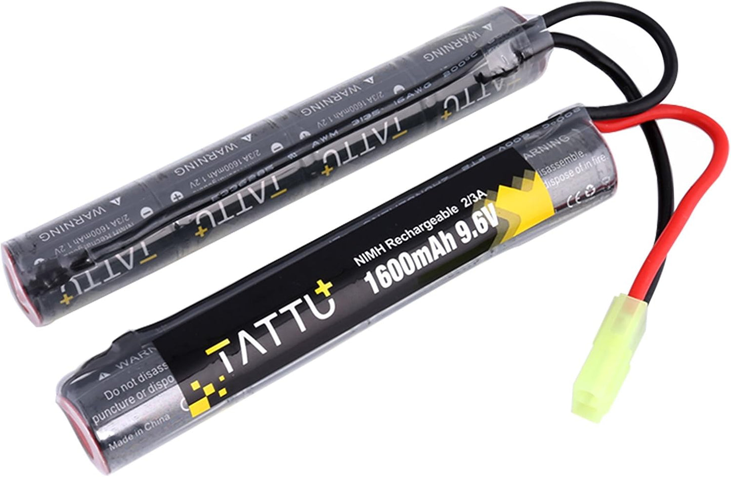 TATTU 9.6V NiMH Rechargeable Battery Pack - 1600mAh for Airsoft Nunchuck Stick | TMY Connector