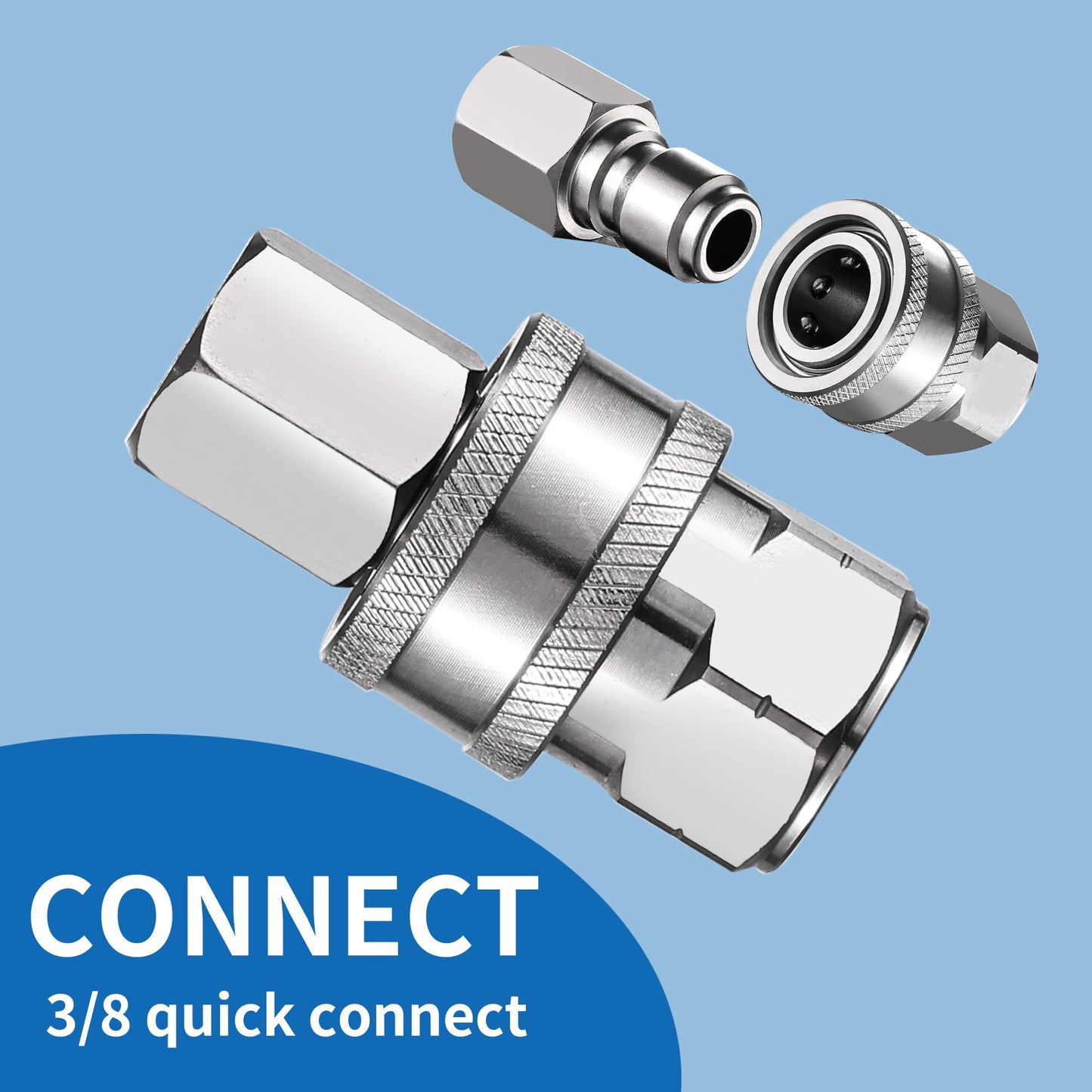 FENG PAI 4Pack NPT 3/8 Inch Pressure Washer Adapter Set, 4 Sets Stainless Steel External and Internal Male Female Quick Connector Kit, Pressure Washer External, Internal Female and Male Thread Fitting
