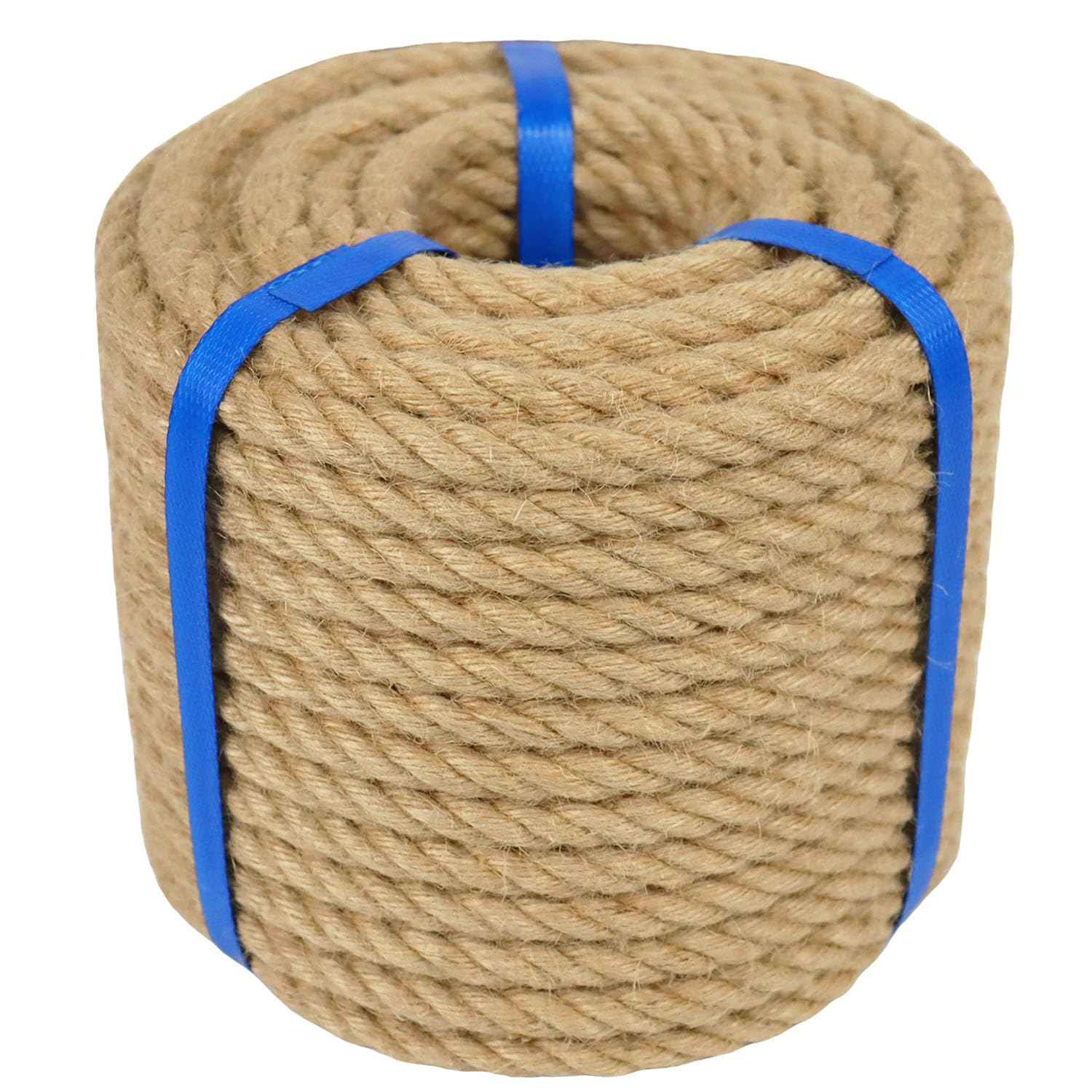 3/8 Inch Natural Jute Rope, 100 Feet Hemp Rope, 4 Strands Twisted Manila for Crafts, Gardening, Cat Scratching Post, Home Decorating, Indoor/Outdoor Use