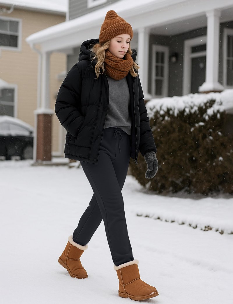 TACVASEN Fleece Lined Pants for Women Winter Warm Sherpa Sweatpants with Pockets Thermal Cotton Joggers Casual Black L