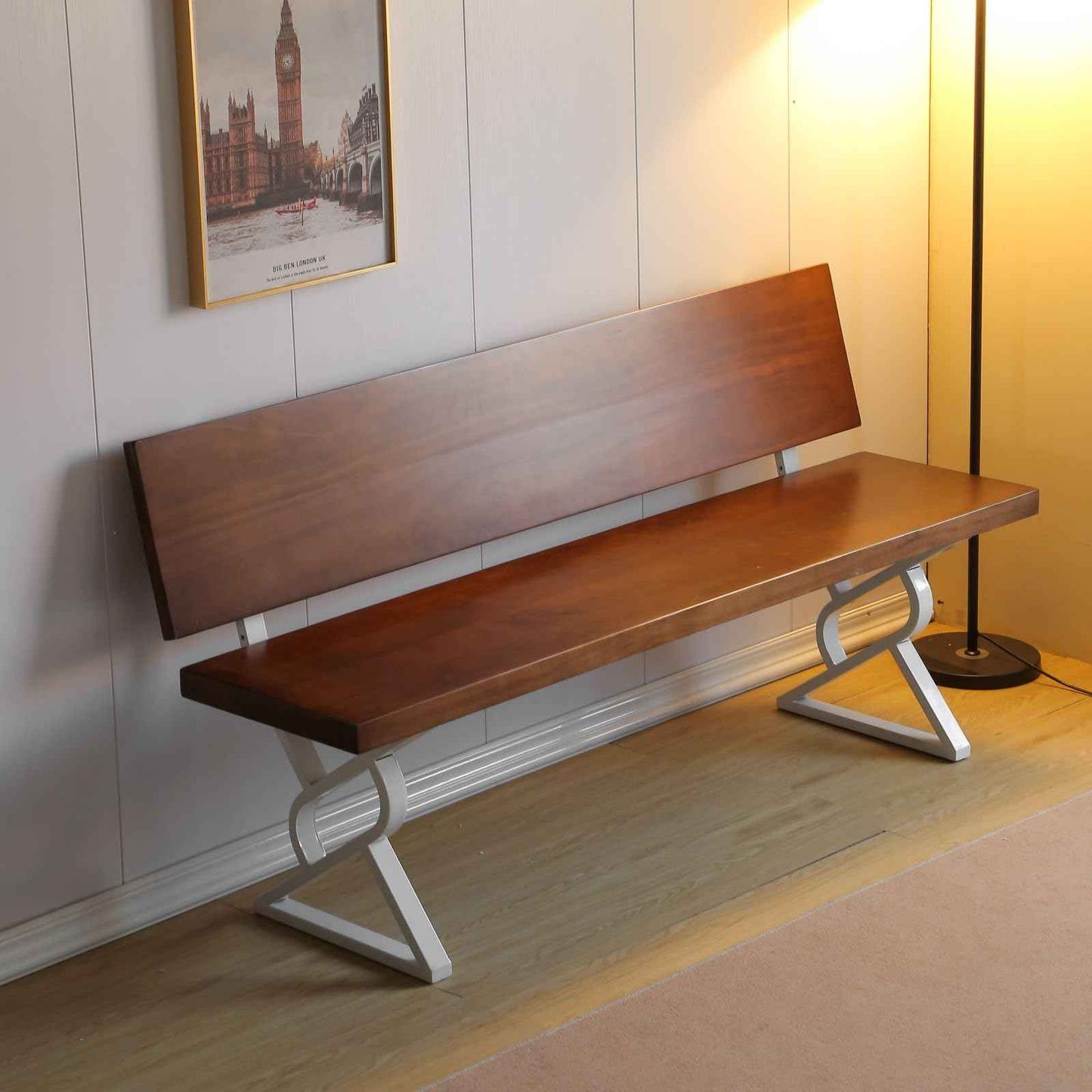 HEONITURE 16 Inch Metal Bench Legs,Backrest Bracket Set of 2,Ideal for DIY Projects with Butcher Block Countertops and Wood Slab Benches Indoor/Outdoor (White, 16" x 17.7")