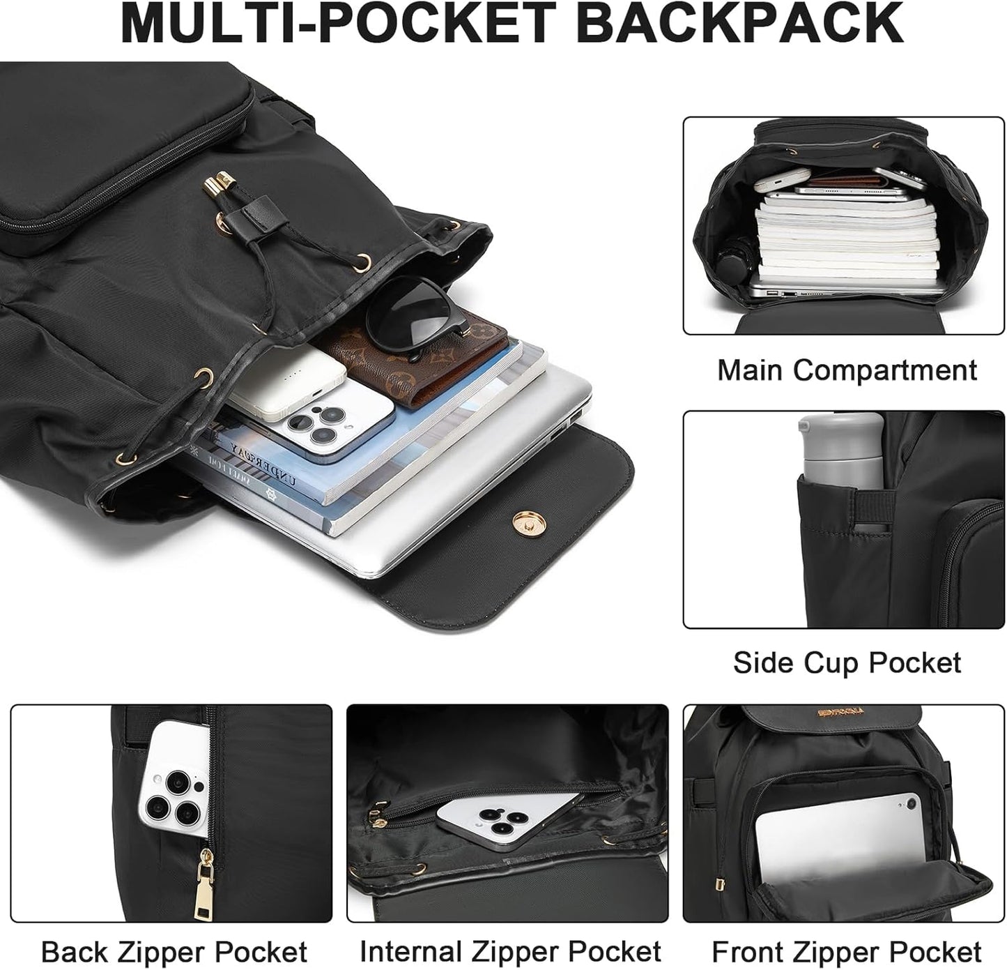 Seyfocnia Gym Backpack for Women - Lightweight Sports Bag with Shoe Compartment | Black