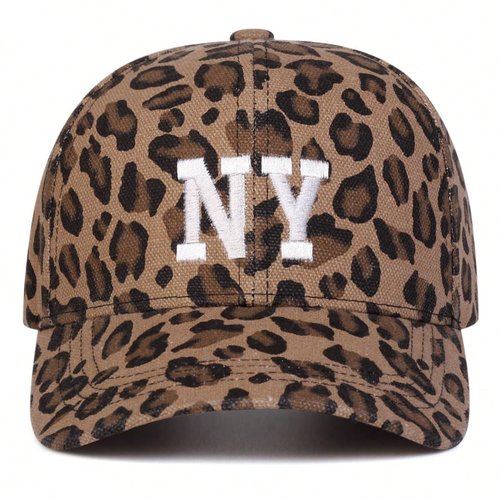 Leopard Print Baseball Cap with New York Embroidery Adjustable N.Y. Cotton Hat for Men and Women Casual and Sporty Look (Leopard,One Size)