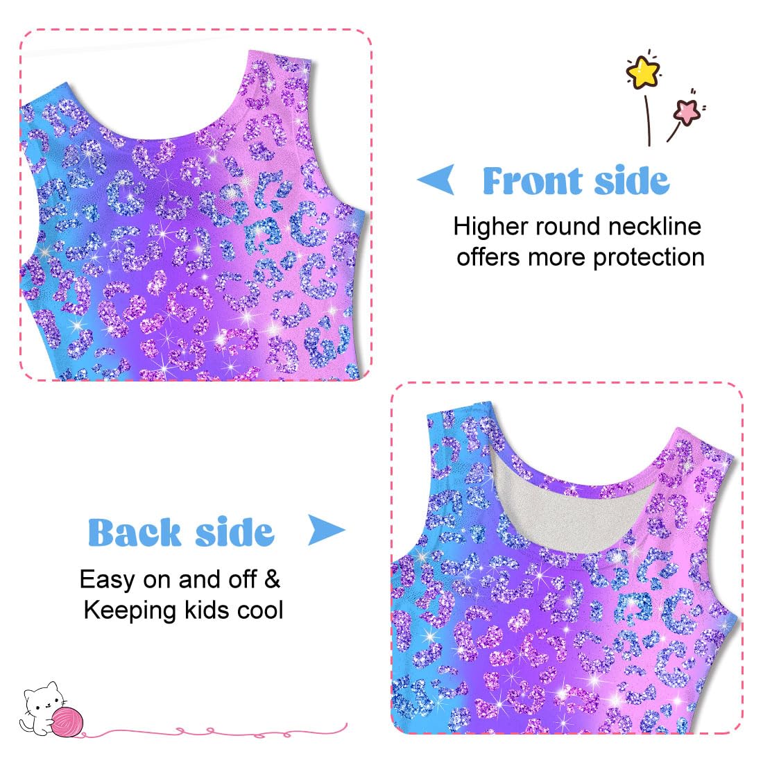 Funnycokid Gymnastics Leotards for Girls Dance Clothes Sparkly Outfits Unitard with Shorts, Leopard Diamond Purple, 7-8 Years