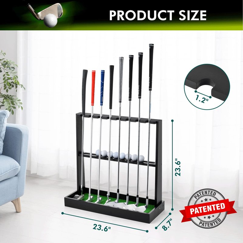 XCSOURCE Wooden Golf Putter Stand, Golf Club Holder Stand Floor Display Rack, Golf Club Rack for 8 Clubs and 12 Balls Storage, Golf Club Organizer for Indoor Home Office Club Simulator