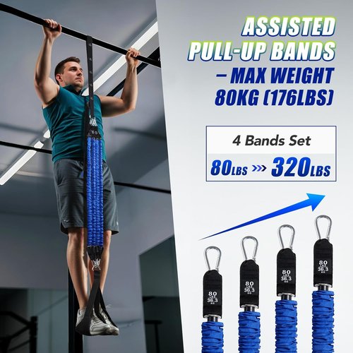 **ALongSong Pull Up Assistance Bands - Upgraded Heavy Duty Resistance Bands with Foot Support Pedal | 80Lbs Adjustable Weight for Home Gym Strength Training**