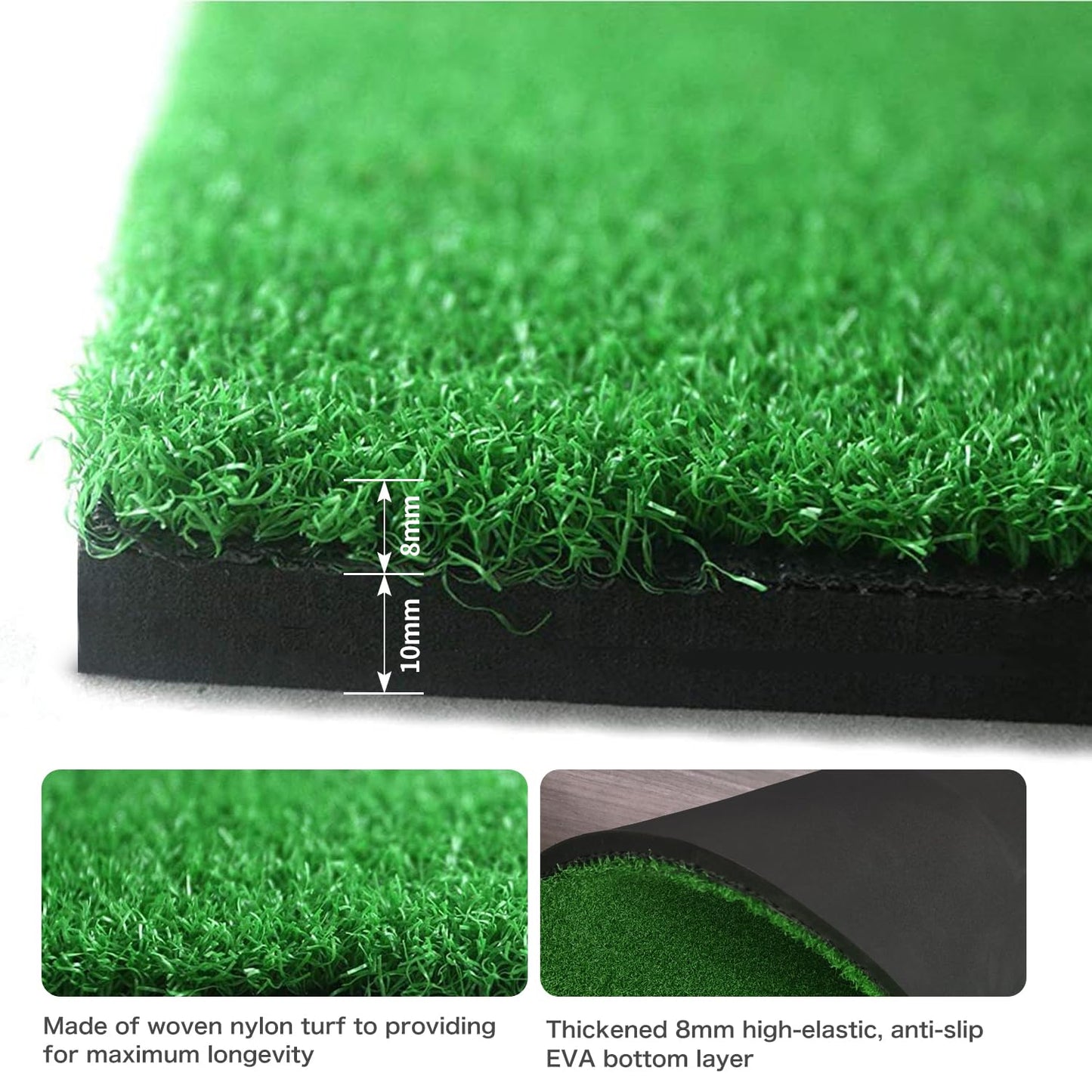 IKULE Golf Mat Practice Hitting Mat with Rubber Tee Holder Realistic Grass Putting Mats Portable Outdoor Sports Golf Training Turf Mat Indoor Office in 40 * 70cm