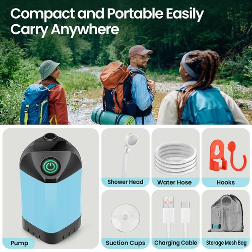 Barong Yekhna Portable Camping Shower with 7800mAh Battery - 3 Spray Modes, IPX7 Waterproof & Powerful Suction for Indoor, Camping, Beach Travel, RV Life, Pet Bathing, Gardening