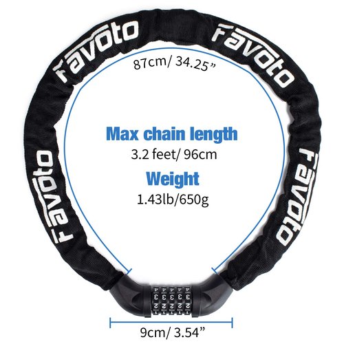 Favoto Bike Chain Lock, 5 Digit Combination Anti-Theft Bicycle Lock, 3.3 feet Long, Ideal for Outdoor Motorcycle E-bike Bikes Gate Fence Ladder Lawn Mower