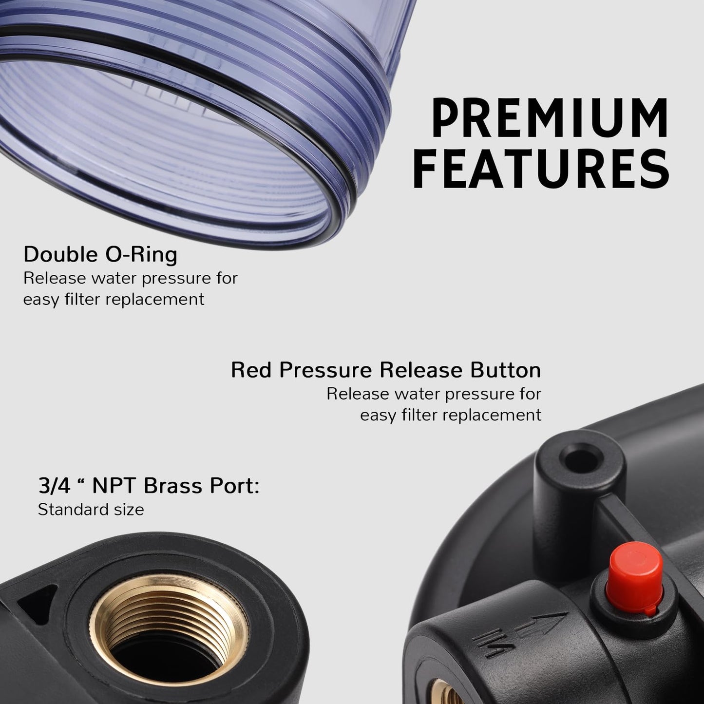 Airthereal Whole House Water Filter Clear Housing, 10" x 4.5" Sediment Carbon Cartridge Universal Housing, Pre-Filtration System for Well and City Water, 3/4" NPT Port, Includes 1-Pack CTO Filter
