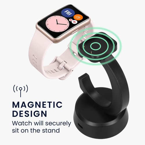 kwmobile Smartwatch Docking Station Compatible with Huawei Watch Fit/Band 9 / Band 8 / Band 7 / Band 6 / Watch Fit 3 Charge Stand - Magnetic Dock - Black