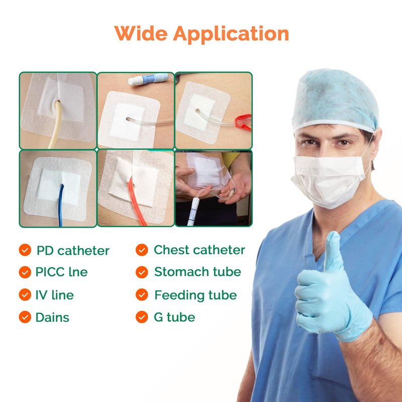 Split Drain Adhesive Bandages 4" x 4", 20Pcs PD Catheter Feeding Tube Pads G Tube Covers Foley Tubing Stabilization Device, Peritoneal Dialysis Accessories Catheter Patch Supplies