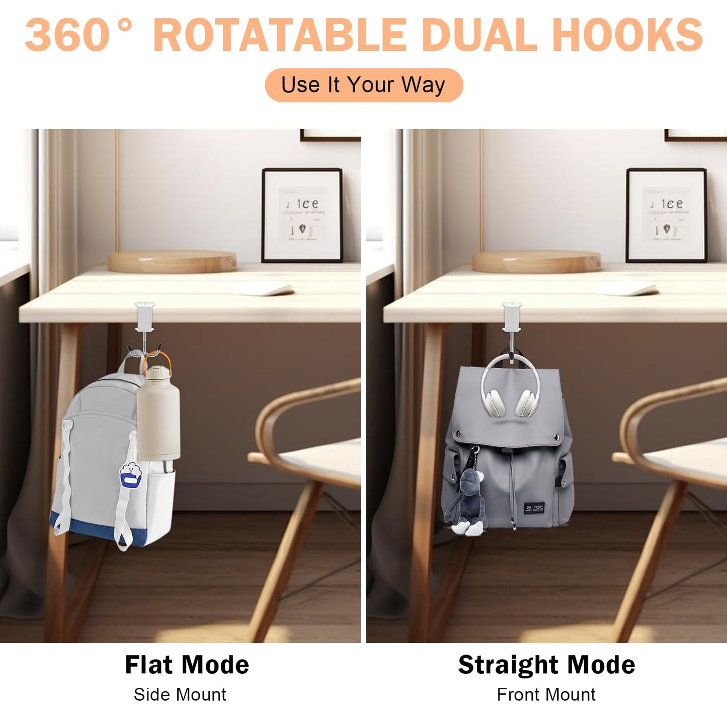 2 Pack Heavy-Duty Purse Hooks for Table & Desk - 100lb Capacity High-Strength Alloy Hanger, Multi-Use Bag Holder for Handbag, Backpack, Headphone, Umbrellas, Office Table Accessories (Cloud White)