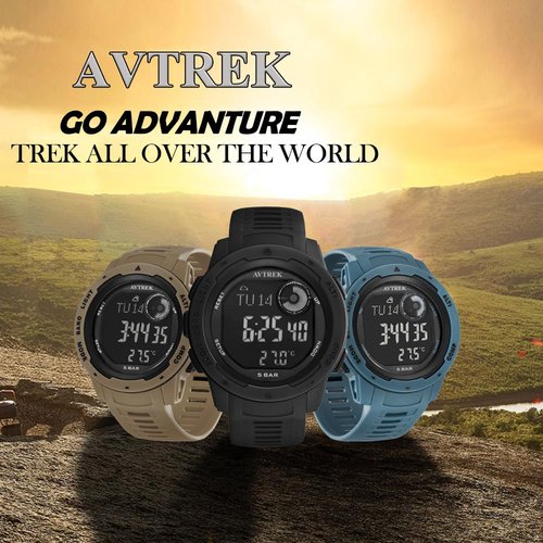 AVTREK Tactical Watch with Compass,50M Waterproof Pedometer, Digital Altimeter Watch for Outdoor Hiking/Climbing(Cafe)