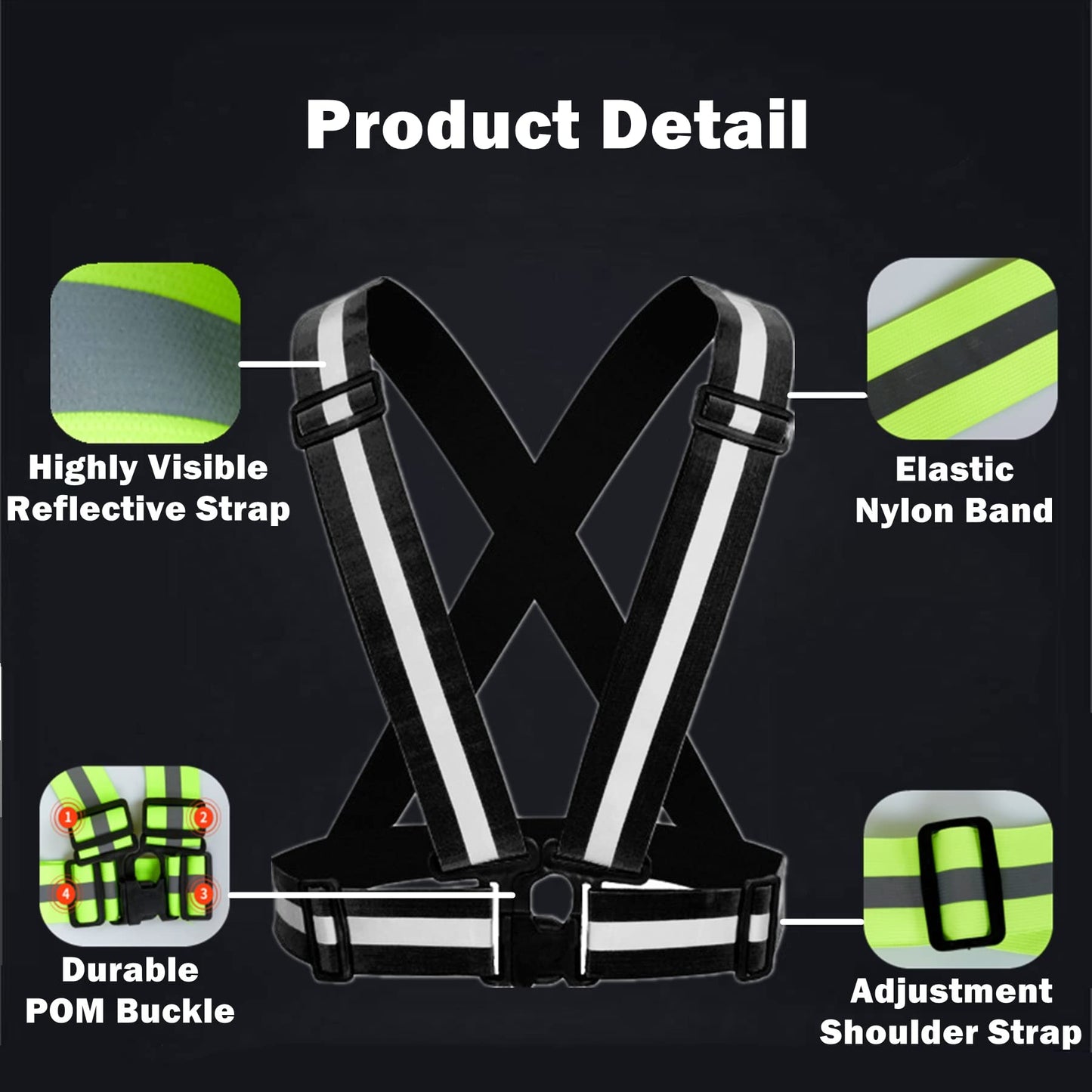 Reflective Vest 2 Pack, High Visibility Reflective Running Gear Safety Vest Straps for Men Women Kids for Night Running Walking Cycling