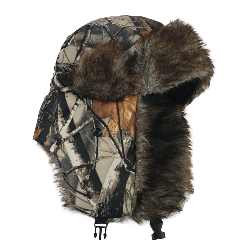Winter Trapper Hat with Ear Flaps Fallen Leaf Camo Hunting Cap Faux Fur Ushanka Russian Warm Hats Unisex Windproof Cold Weather Hunter's Hat for Fishing, Skiing, Hiking, Camping