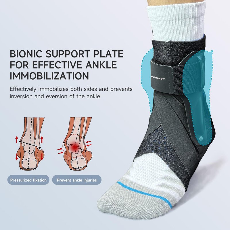 Hocafer Left Ankle Brace for Women & Men - Ankle Support Sprained Ankle Brace for Achilles,Tendon,Sprain,Injury Recovery,Ankle Support Brace for Running, Basketball, Football (Black,L,Left)