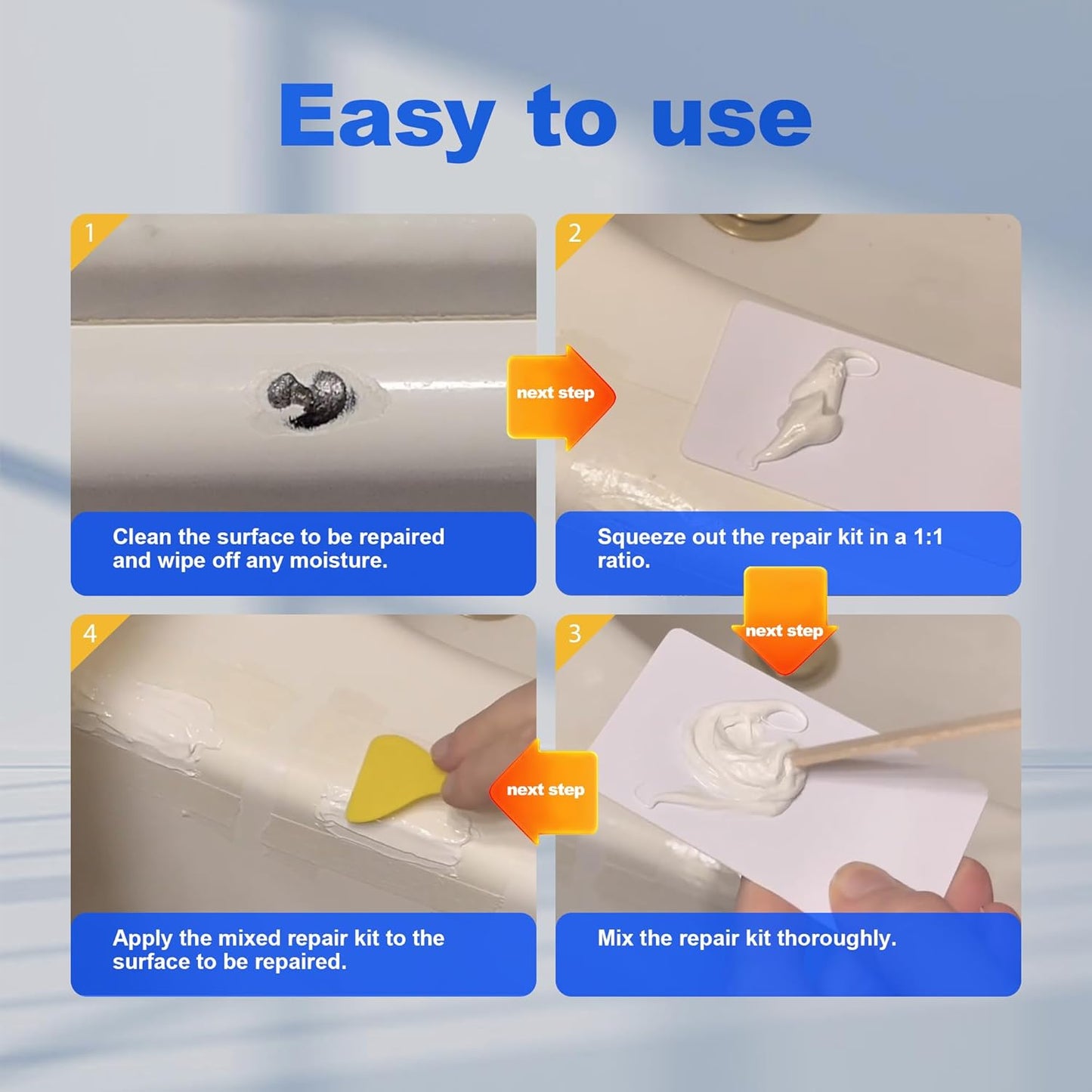 Skiennix Professional White Bathtub Repair Kit - Permanent Fix for Chips, Cracks & Holes in Fiberglass, Porcelain, Ceramic, Acrylic - High-Strength 1 Piece
