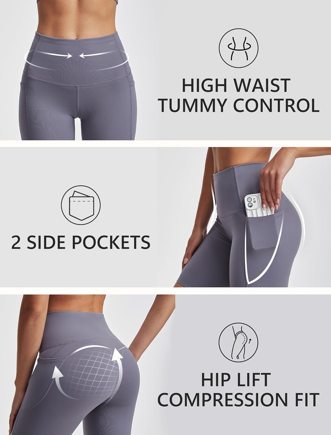 Skiennix Women's High Waisted Biker Shorts - Tummy Control Leggings with Pockets for Yoga & Gym