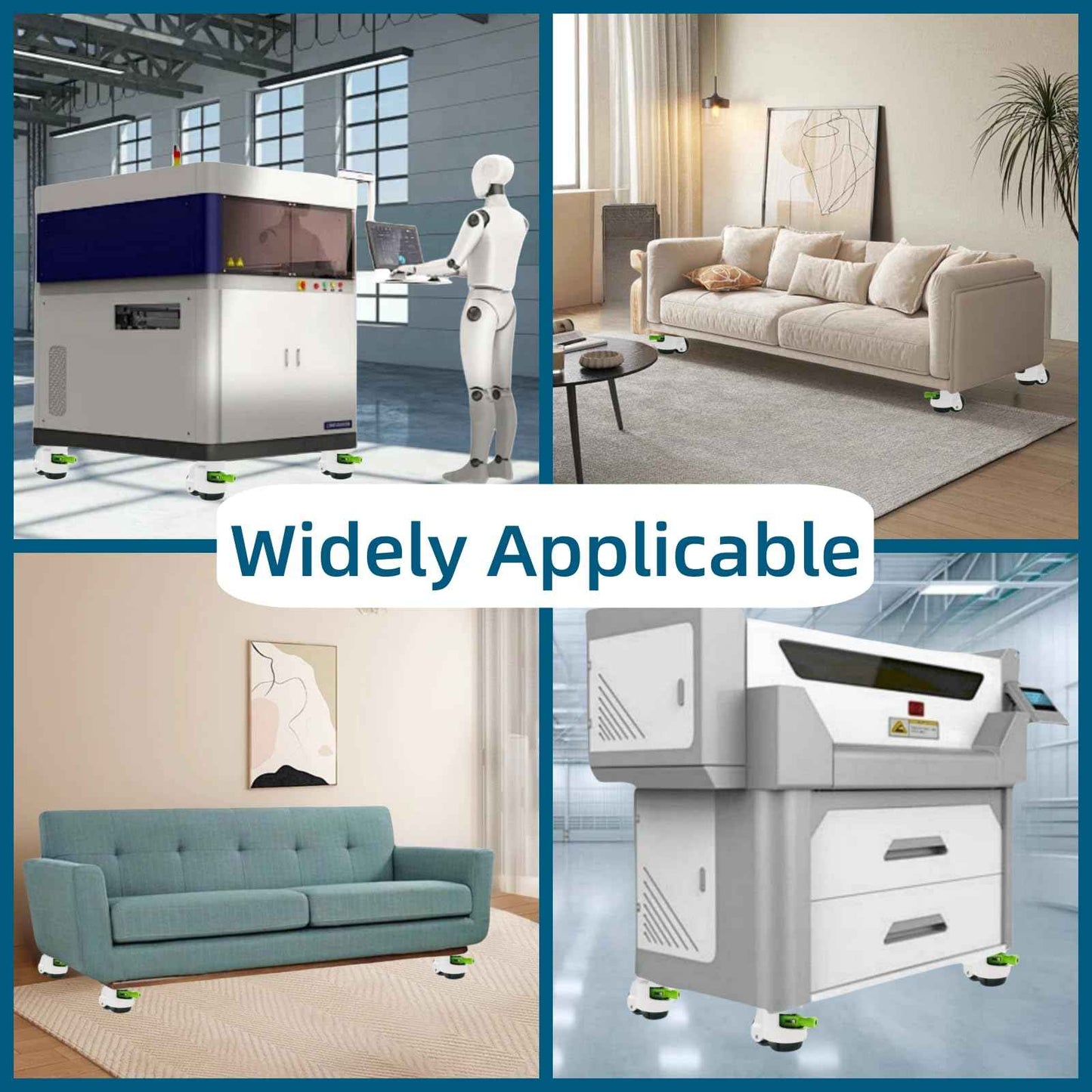 Heavy Duty Caster Wheels Set of 4, Leveling Stem Casters with Retractable Wheels 6600 Lbs Total Capacity, 1/2" & M12 Stem Sizes Adjustable with Ratchet Handle for Workbench, Machinery & Equipment