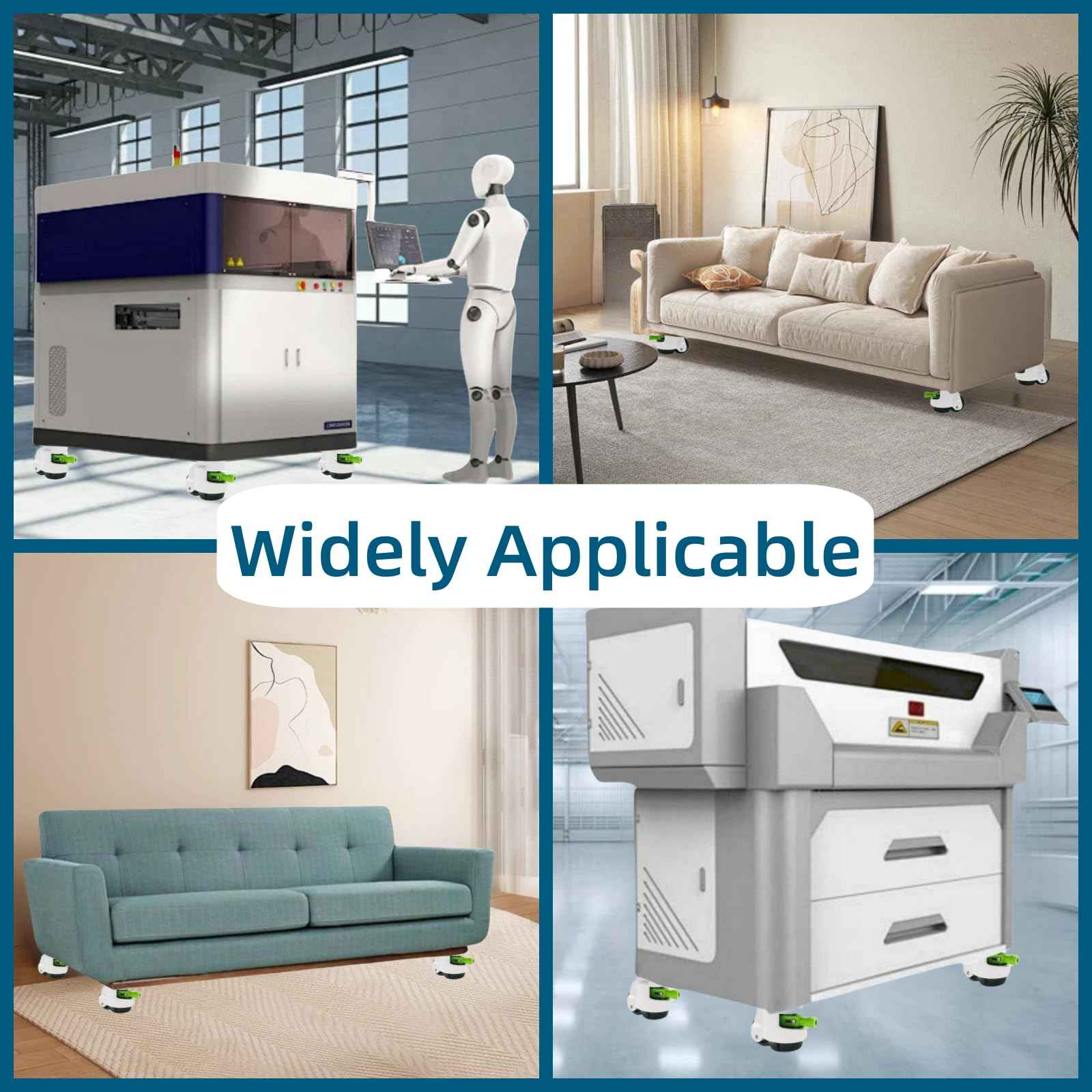 Heavy Duty Caster Wheels Set of 4, Leveling Stem Casters with Retractable Wheels 6600 Lbs Total Capacity, 1/2" & M12 Stem Sizes Adjustable with Ratchet Handle for Workbench, Machinery & Equipment