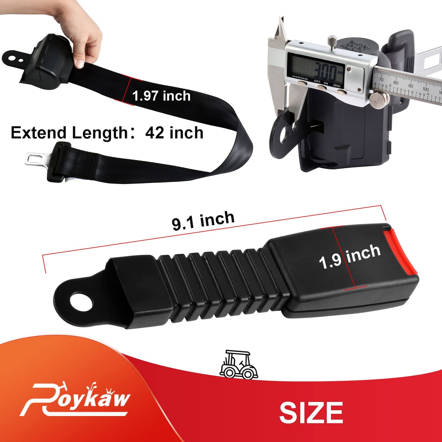 Roykaw Retractable Golf Cart Seat Belt Safety Belt Compatible with EZGO Club Car Yamaha, Go Kart Seat Belt, UTV
