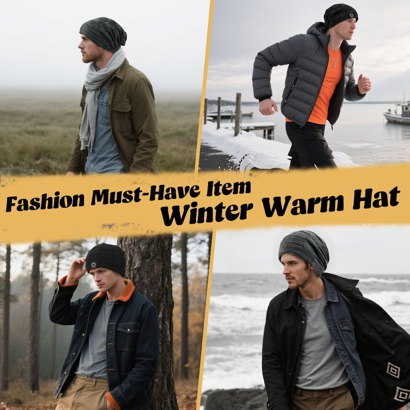 Owntouch 2 Pack Slouch Beanie Warm Mens Womens Soft Beanies Hats Slouchy Oversized Caps Knit Hats Winter Gift for Men