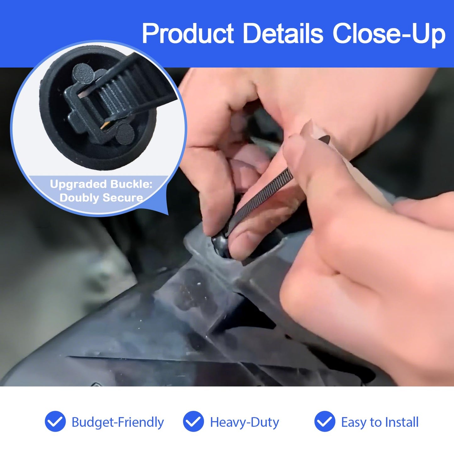 110 PCS Upgraded Universal Cable Tie Buckles - Heavy-Duty Nylon Zip Tie Mounts with Secure-Locking Head, Automotive Fastener Clips for Car Fender, Bumper, Engine Bay, and Wire Management