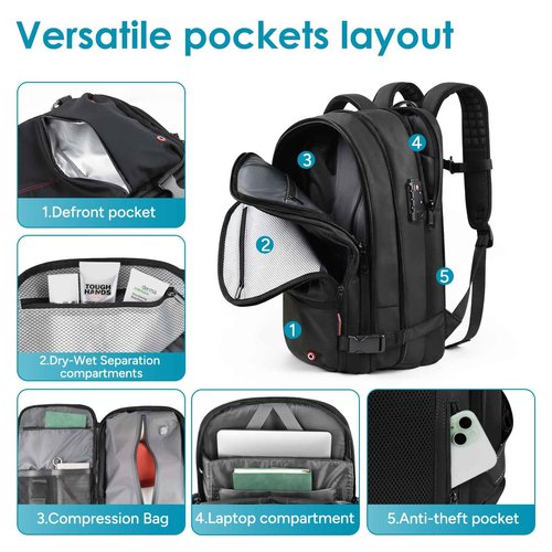 travel inspira Backpack for Travel, 60L Expandable Vacuum Backpack with Electric Vacuum Pump, Water-Resistant & TSA Anti-Theft for Airplane Vacuum Seal Compression Air-Seal Bag for Travel