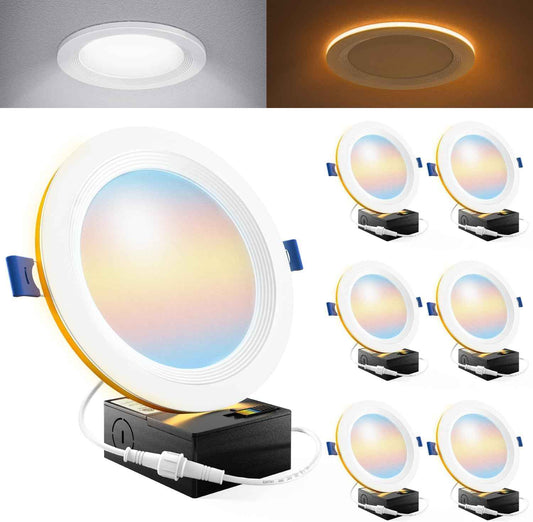 6-Pack Sunco 6-Inch Dimmable LED Recessed Ceiling Lights with Night Light, 1500 LM, Selectable CCT