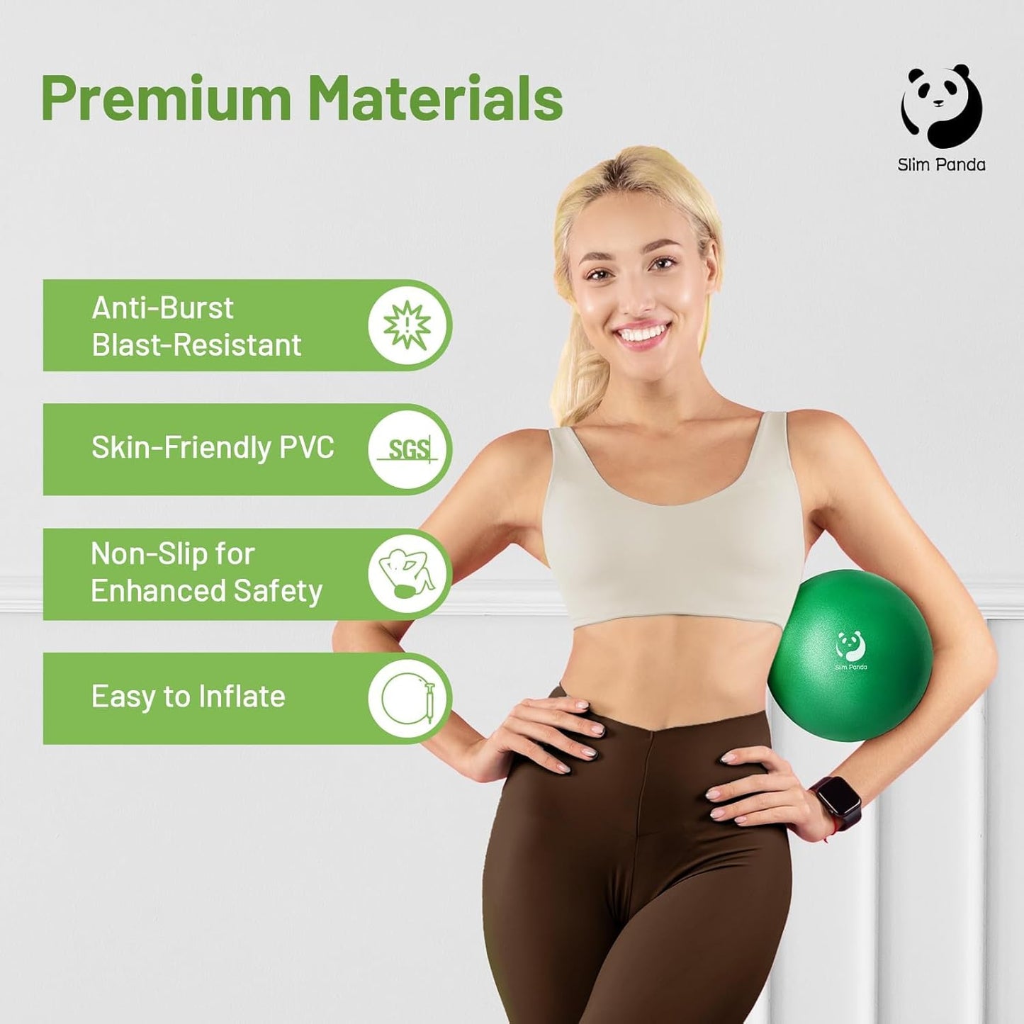 Slim Panda Pilates Ball - 9 Inch Anti-Burst Mini Yoga Ball for Stability & Core Strength