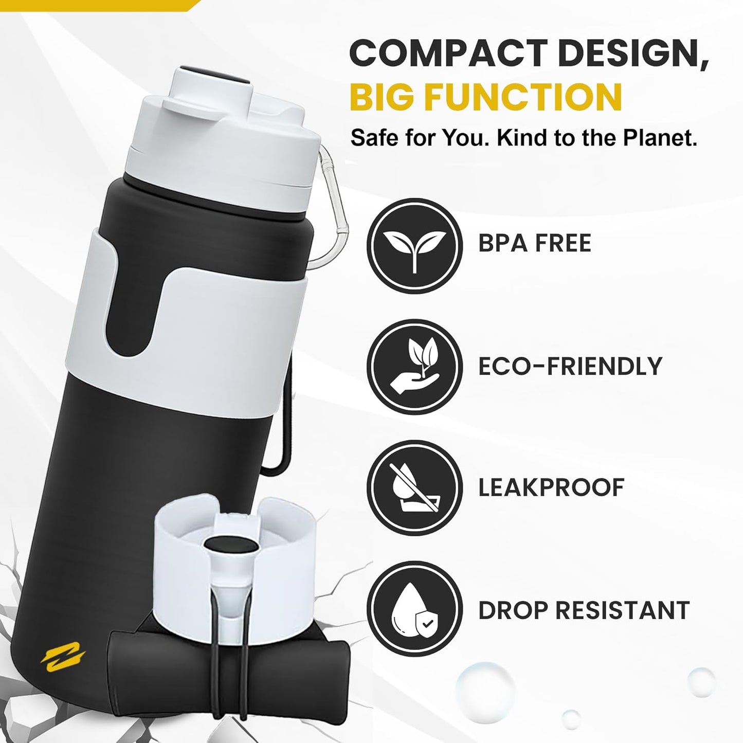 Skiennix Collapsible Water Bottle - BPA-Free Silicone, Leak-Proof & Lightweight for Travel | Compact & Easy to Clean
