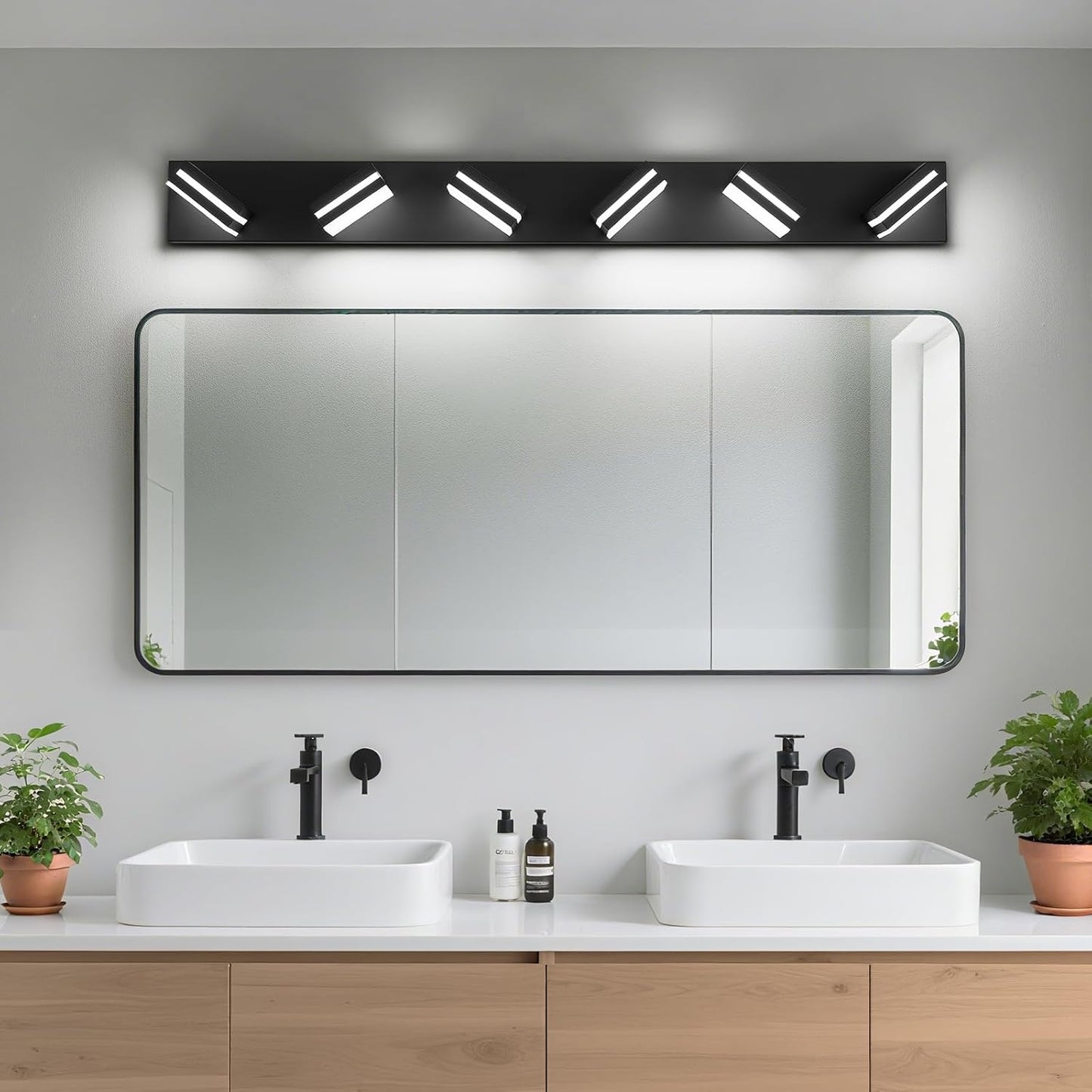 3-Light Modern LED Bathroom Vanity Light Fixture - Black Metal & Acrylic, 16-inch Over Mirror Lighting