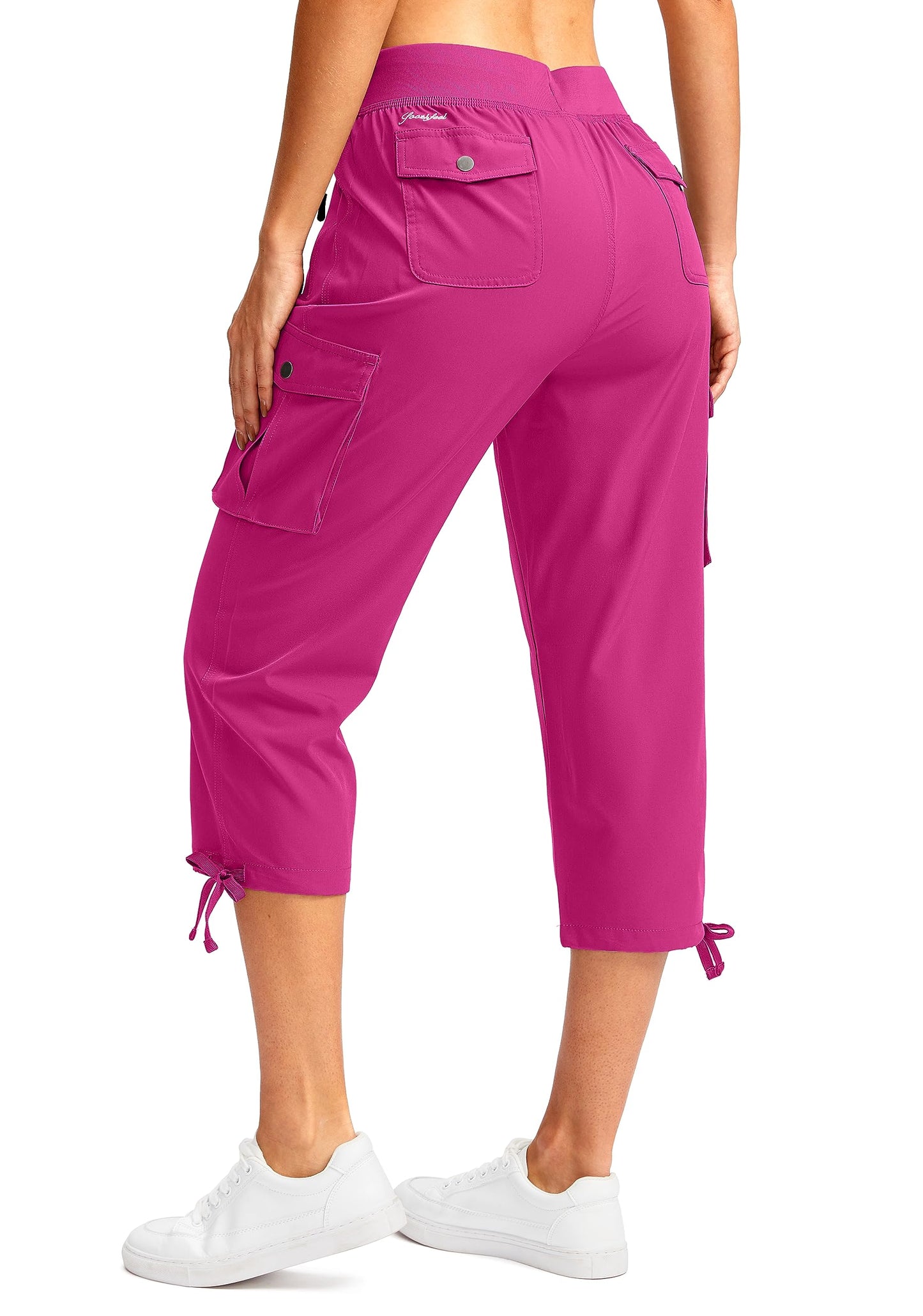 Soothfeel Women's Cargo Capris Pants with 6 Pockets Lightweight Quick Dry Travel Hiking Summer Pants for Women Casual (Rose, L)