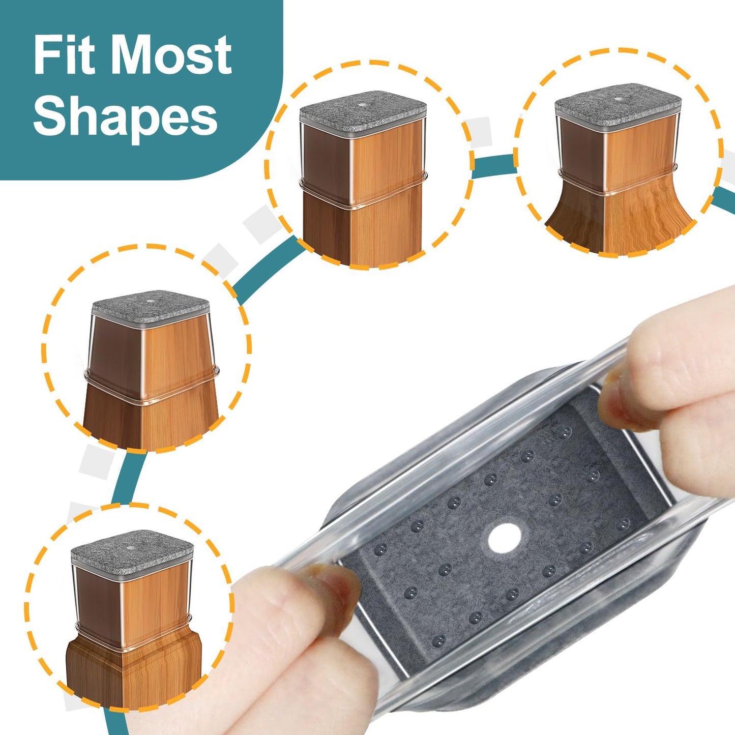 24 Pcs Chair Leg Floor Protectors Rectangle, Silicone Felt Furniture Leg Pads Caps Covers for Hardwood Floors (Fit Perimeter 3-3/4" to 4-7/8")