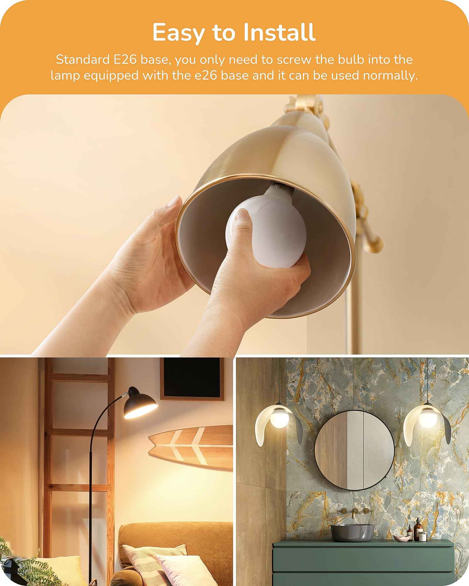 EDISHINE Vanity Light Bulbs, G25 LED Bathroom Light Bulbs, 25 Watt Equivalent Globe Light Bulb, CRI90+ 2700K Warm White 450LM, E26 Base, 4 Pack Non-dimmable, ETL Listed