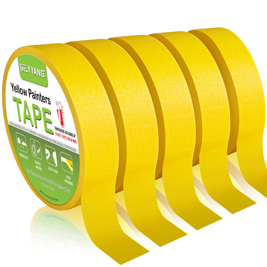 G GEYYANG Yellow Painters Tape, Automotive Masking Tape - Yellow Masking Tape for Walls Painting, DIY Crafting, Labeling, Art, Car - 1 Inch x 55 Yards x 5 Rolls