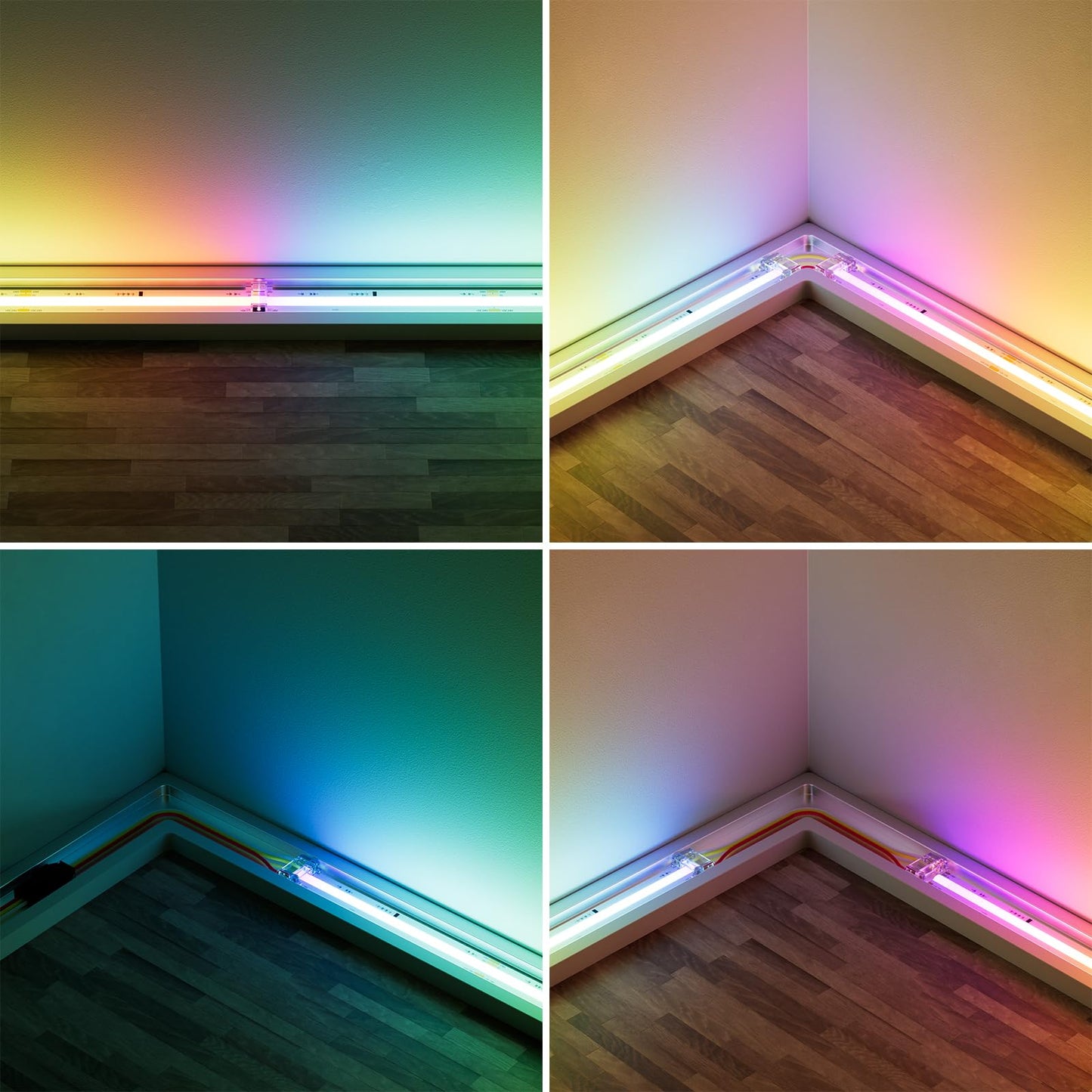 MIWISE 12mm Connectors Kit for 3-Pin RGB Smart IC COB LED Strip Lights,L-Shaped/Gapless/Strip to Wire Connectors,Dual-End Extenders with 22AWG Wires,Solderless Extension Connectors,24V/12V/5V/9V