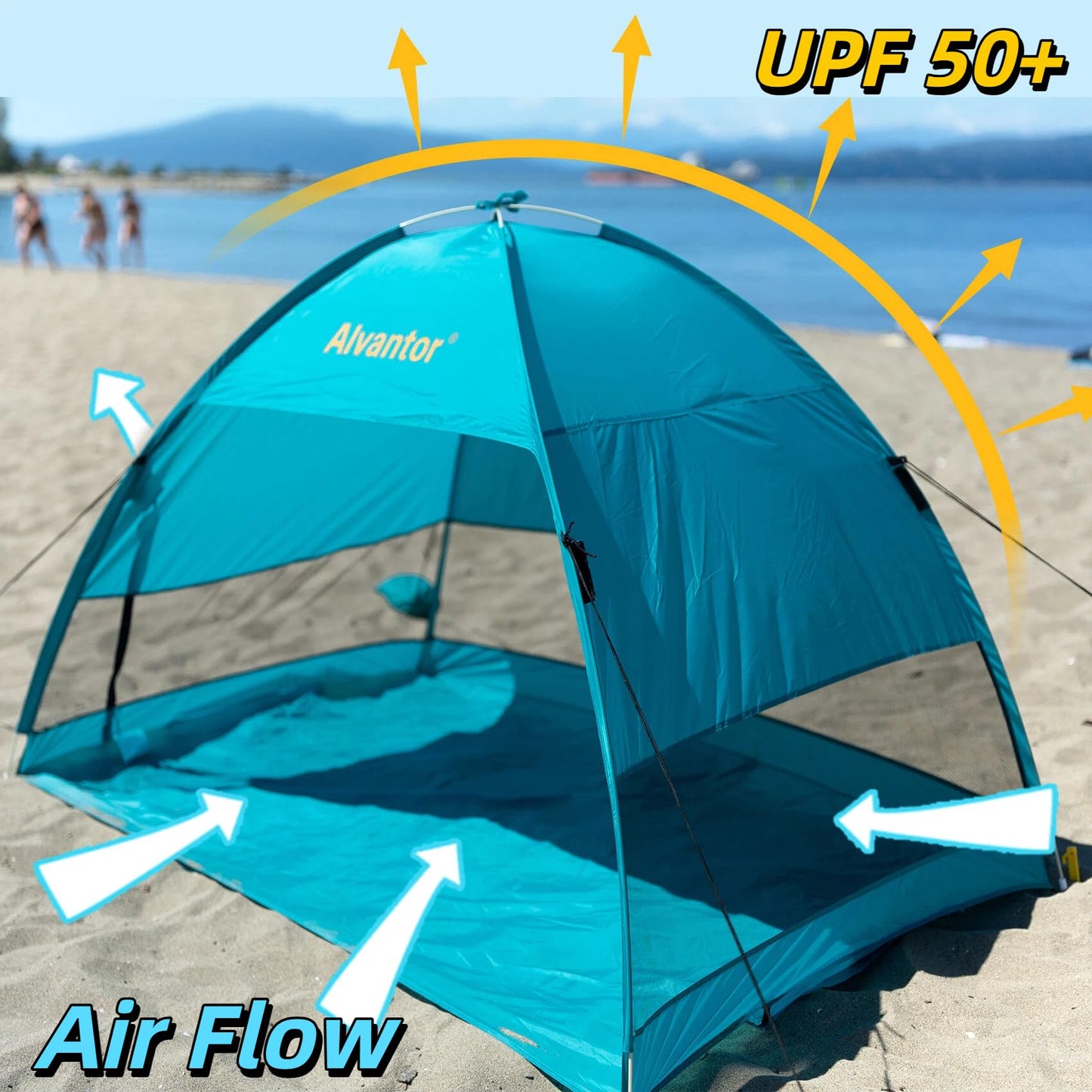 Alvantor® Beach Tent Beach Umbrella Outdoor Sun Shelter Cabana Automatic Pop Up UPF 50+ Sun Shade Portable Camping Hiking Canopy Easy Setup Windproof