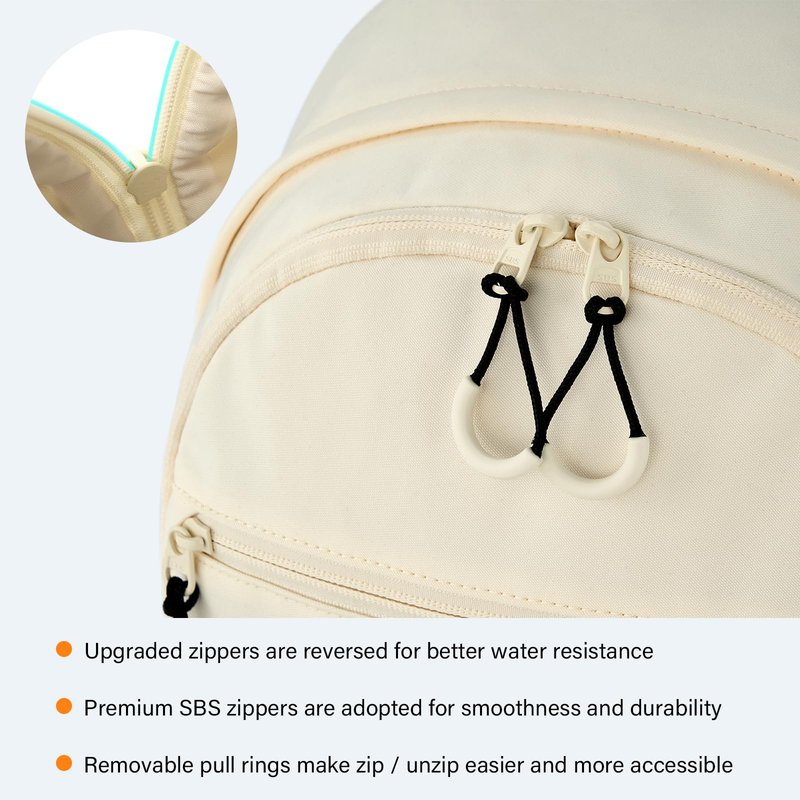 HanTrip Carry On Travel Backpack For Women, 18 Inch Water Resistant Large Backpack Lightweight Bookbag For Men, 8x14x18 Personal Item Bag Casual Daypack Backpacks For Work Office Commuter (Offwhite)