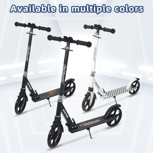 Nattork Kick Scooter for Kids 6+ Years Teens Adults - 220LB Weight Capacity, Front Shock Absorber and Adjustable Handlebar - Smooth Ride with 8" Sturdy Wheels, Ideal for Outdoor Sports White
